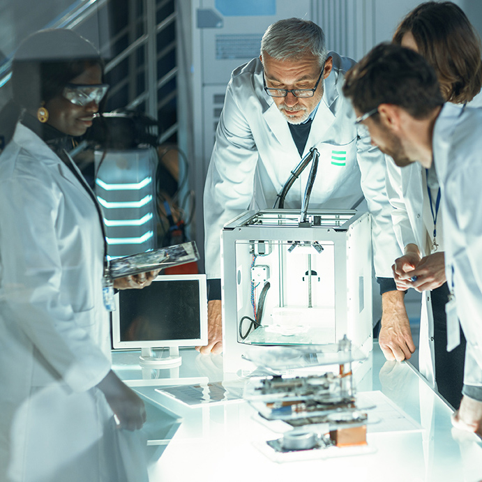 In Technology Research Laboratory: Diverse Team of Industrial Sc